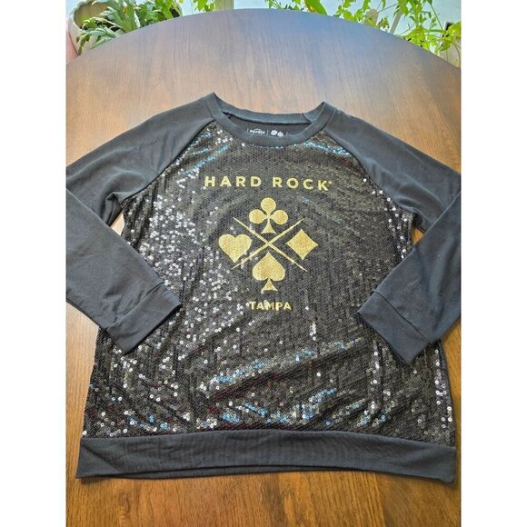 Hard Rock Cafe women's Pullover, black, Sequined Logo, size XL - Picture 2 of 10